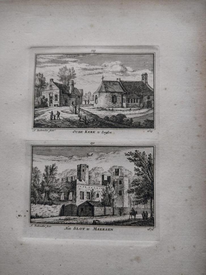 229-230 Zuilen en Maarssen Kerk en Slot Kopergravure dl 3, Antiek en Kunst, Kunst | Etsen en Gravures, Ophalen of Verzenden