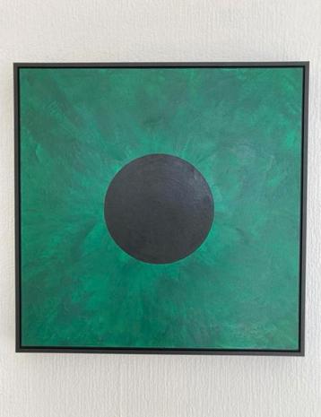 Uniek abstract schilderij (40x40) groen/zwart beschikbaar voor biedingen