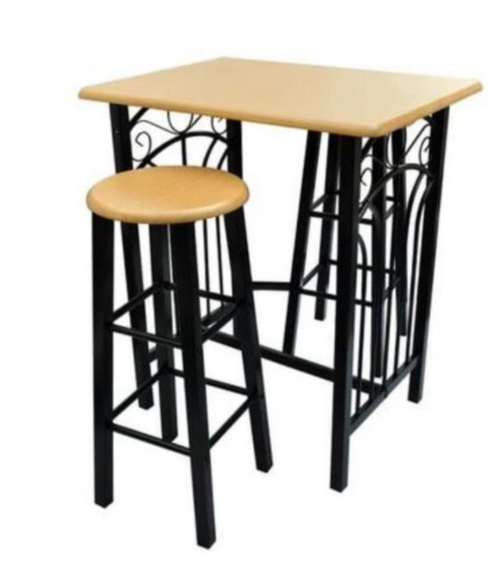 Barset statafel bartafel 2 barkrukken zwart GRATIS VERZENDEN, Huis en Inrichting, Barkrukken, Nieuw, 60 tot 90 cm, Hout, Metaal