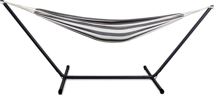 Hangmat met statief - metaal met stof - zwart / wit - Nieuw, Tuin en Terras, Hangmatten, Nieuw, Eenpersoons, Met standaard, Buiten