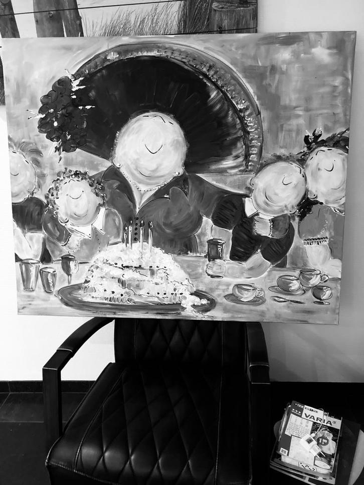 Schilderij: Dikke Dame met Taart, Antiek en Kunst, Kunst | Schilderijen | Klassiek, Ophalen