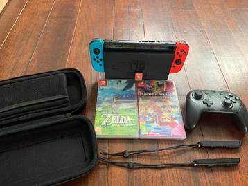 Nintendo Switch V1 + Pro Controller + 3 games + case beschikbaar voor biedingen