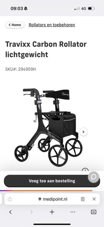 Travixx Carbon Rollator lichtgewicht - netjes - €749 nieuw beschikbaar voor biedingen
