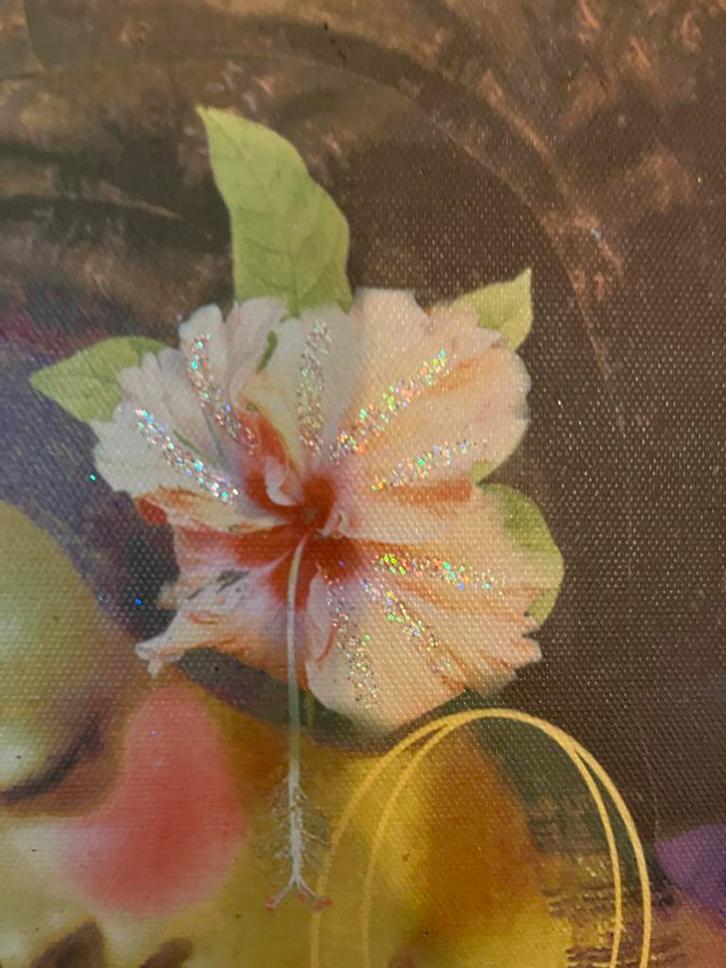 Papaya Schilderij met Glitter Bloem, Huis en Inrichting, Woonaccessoires | Schilderijen, Tekeningen en Foto's, Gebruikt, Schilderij