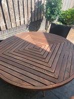 Hardhouten tafel met 4 stoelen, Tuin en Terras, Tuintafels, Ophalen, Gebruikt, Rond, Hout