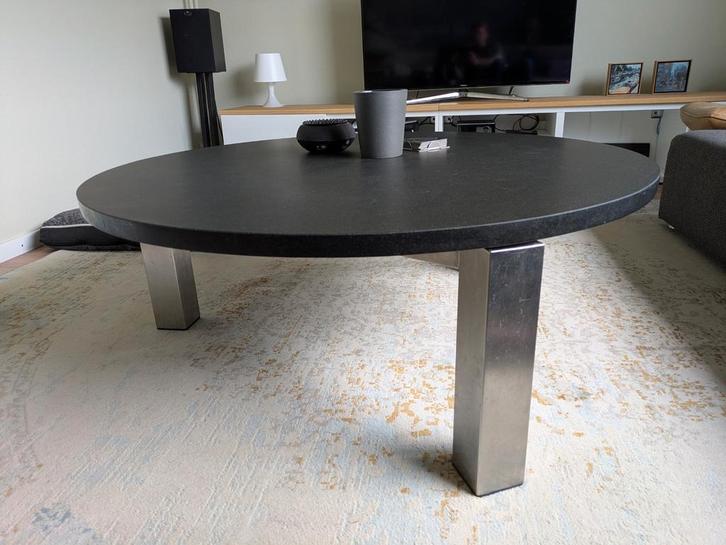 Ronde zwart granieten tafel met RVS onderstel, Huis en Inrichting, Tafels | Salontafels, Zo goed als nieuw, Minder dan 50 cm, 100 tot 150 cm