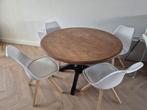 Eiken ronde eettafel + stoelen, Ophalen, Gebruikt