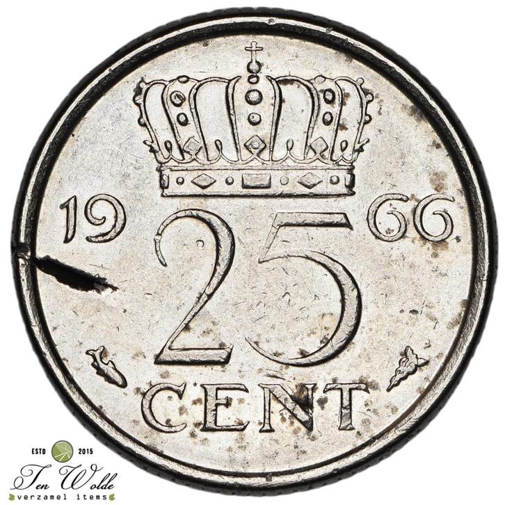 Nederland 25 Cent 1966 misslag., Postzegels en Munten, Munten | Nederland, Losse munt, 25 cent, Koningin Juliana, Ophalen of Verzenden