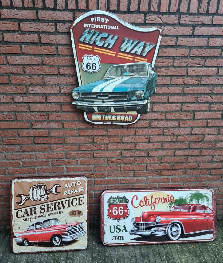 FIFTIES SIXTIES METALEN DECO BORDEN AMERIKAANSE AUTO'S, Verzamelen, Merken en Reclamevoorwerpen, Nieuw, Reclamebord, Ophalen