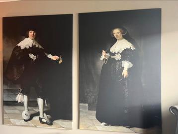 2 grote canvas doeken Marten en Oopjen (Rembrandt) beschikbaar voor biedingen