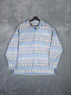Vintage Fleece Jacket Flannel XXL Abstract Print Pastel, Blauw, ., Vintage, Ophalen of Verzenden