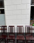 4 mooie landelijk massief teak houten stoelen € 15 pst., Ophalen, Bruin, Zo goed als nieuw, Vier