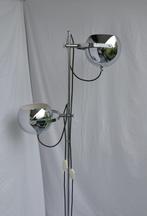 Herda vintage dubbele staande bollamp in volledig chrome, 150 tot 200 cm, Ophalen of Verzenden, Vintage - 70ties - Wit - Chrome - Space age - Vloerlamp - Lamp -