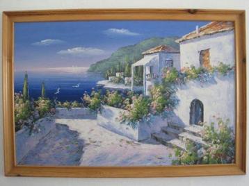 2 handgeschilderde schilderijen met houten lijst. beschikbaar voor biedingen