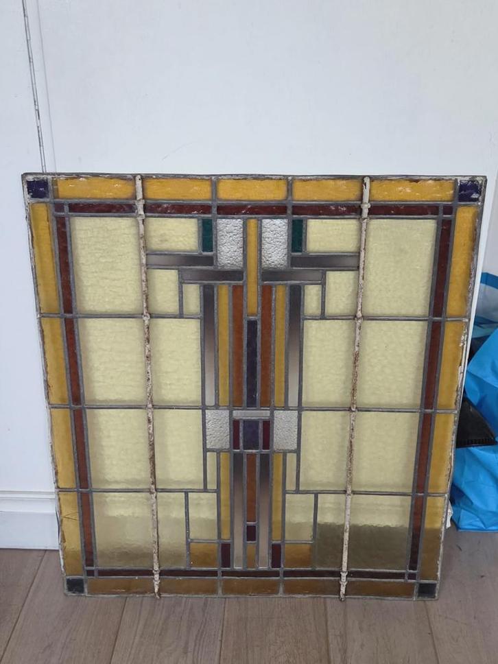 Vintage Glas in Lood Raam - Prachtstuk! 70 bij 80 cm, Doe-het-zelf en Verbouw, Glas en Ramen, Gebruikt, Ophalen