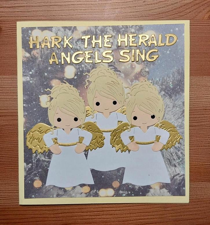 Kerstkaart met engelen, Hobby en Vrije tijd, Kaarten | Zelfgemaakt, Ophalen of Verzenden