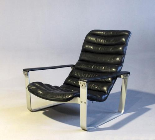Ilmari Lappalainen Pulkka lounge chair, vintage 1968, Huis en Inrichting, Fauteuils, Gebruikt, Kunststof, Leer, Metaal, 50 tot 75 cm