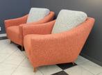 60 jaren opnieuw bekleed set fauteuils wol stof wit oud roze, Ophalen, Hout, Gebruikt, Vintage