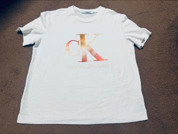 Calvin Klein wit t-shirt met roze goud logo opdruk maat L beschikbaar voor biedingen