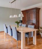 Houten Eettafel 222 cm x 100 cm incl 6 stoelen, Ophalen, Zo goed als nieuw, Modern, 4 tot 6 stoelen