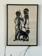 Bijzondere afrikaanse kunst op linnen doek vintage / retro, Antiek en Kunst, Kunst | Schilderijen | Modern, Ophalen of Verzenden