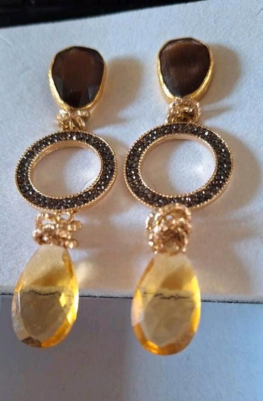 Prachtige Oorbellen, Sieraden, Tassen en Uiterlijk, Oorbellen, Zo goed als nieuw, Hangers, Overige materialen, Geel, Met kristal