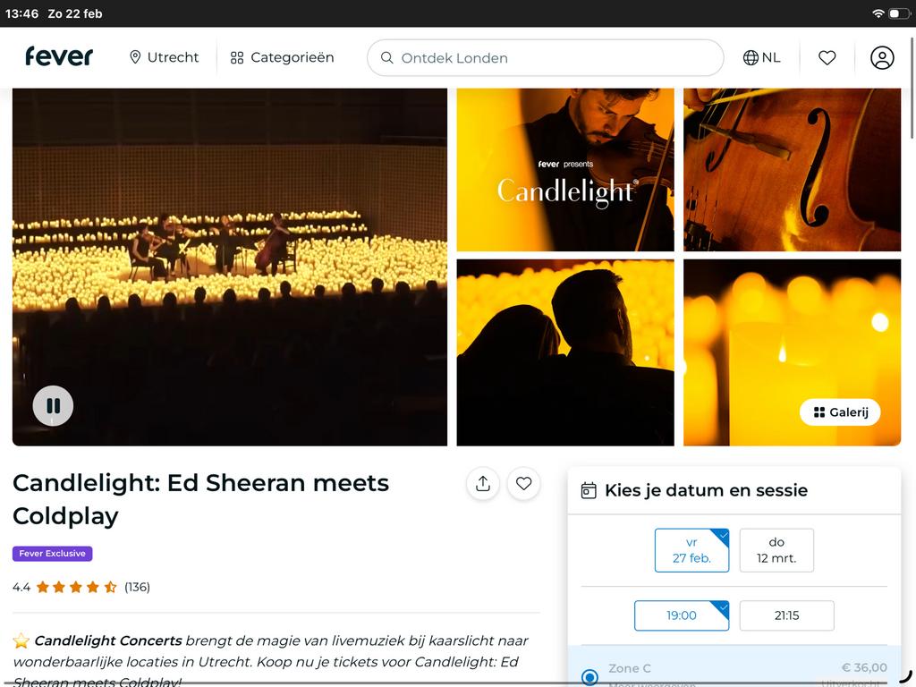 Candlelight Ed Sheeran meets Coldplay, Tickets en Kaartjes, Eén persoon, Februari