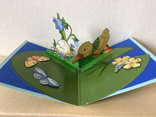 Kaart 10: eendje op plompenblad (pop-up), Hobby en Vrije tijd, Kaarten | Zelfgemaakt, Nieuw, Ophalen of Verzenden
