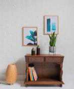 Antieke Wandtafel Neo Renaissance Twee Laden Houtsnijwerk, Ophalen, Gebruikt