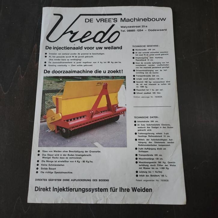 Oude Brochure Vredo Doorzaaimachine - Weidebouw, Boeken, Catalogussen en Folders, Ophalen of Verzenden