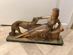 Art Deco Gipsen Beeld: Dame met Honden - Moderna, Ophalen of Verzenden