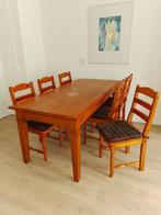 Eettafel van massief hout inclusief 6 bijpassende stoelen, Ophalen, Gebruikt, 50 tot 100 cm, Vijf personen of meer
