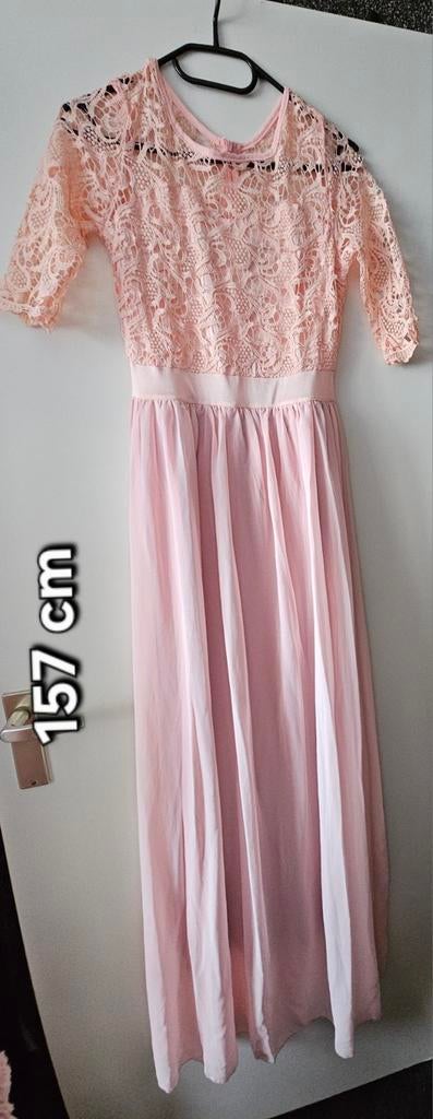 Prachtige lange jurk gaas. Gala bal. Roze/coral. Maat xs/s, Galajurk, Ophalen of Verzenden, Zo goed als nieuw, Roze