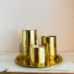 Vintage 70s messing waxinelichthouders op dienblad, Antiek en Kunst, Verzenden, Koper of Brons
