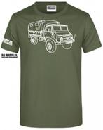 Defensie legershirt met diverse Mercedes Benz Unimog, Ophalen of Verzenden, Landmacht, Overige gebieden, Kleding of Schoenen