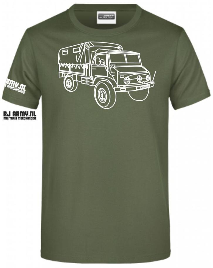 Defensie legershirt met diverse Mercedes Benz Unimog, Verzamelen, Militaria | Algemeen, Landmacht, Kleding of Schoenen, Overige gebieden