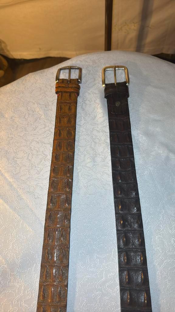 TWEE KROKODILLEN LEDEREN CEINTUREN, Kleding | Heren, Riemen en Ceinturen, Nieuw, Riem of Ceintuur, 95 tot 105 cm, Bruin, Echt leder