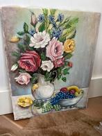 Bloemen schilderij bloem bloemenschilderij fruit schaal, Antiek en Kunst, Curiosa en Brocante, Ophalen of Verzenden