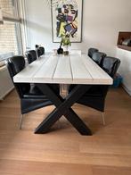 6 zwart leren eetkamerstoelen, Huis en Inrichting, Tafels | Eettafels, Ophalen of Verzenden, Zo goed als nieuw, Rechthoekig, 50 tot 100 cm