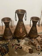 Vintage Set van 3 koperen vazen Handgemaakte, Ophalen of Verzenden