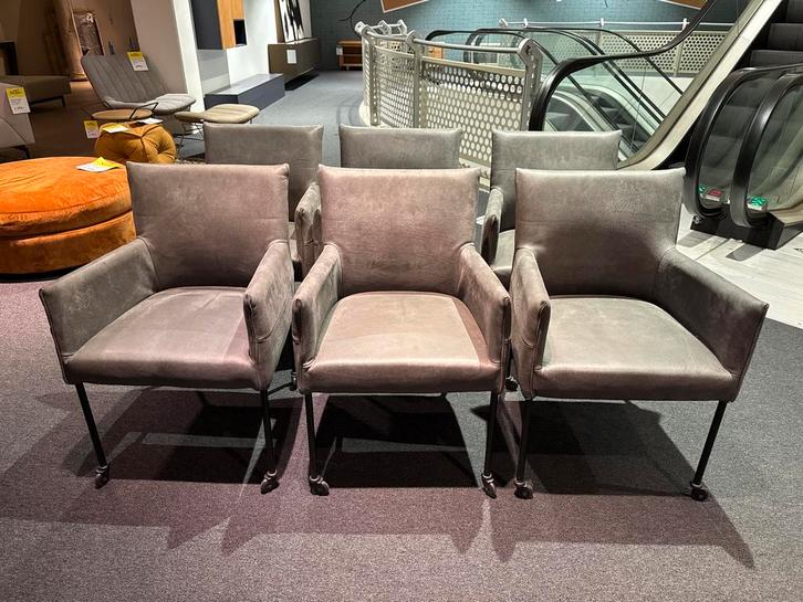 Leren Eetkamerstoelen met Wieltjes - Set van 6, Huis en Inrichting, Stoelen, Vijf, Zes of meer stoelen, Ophalen