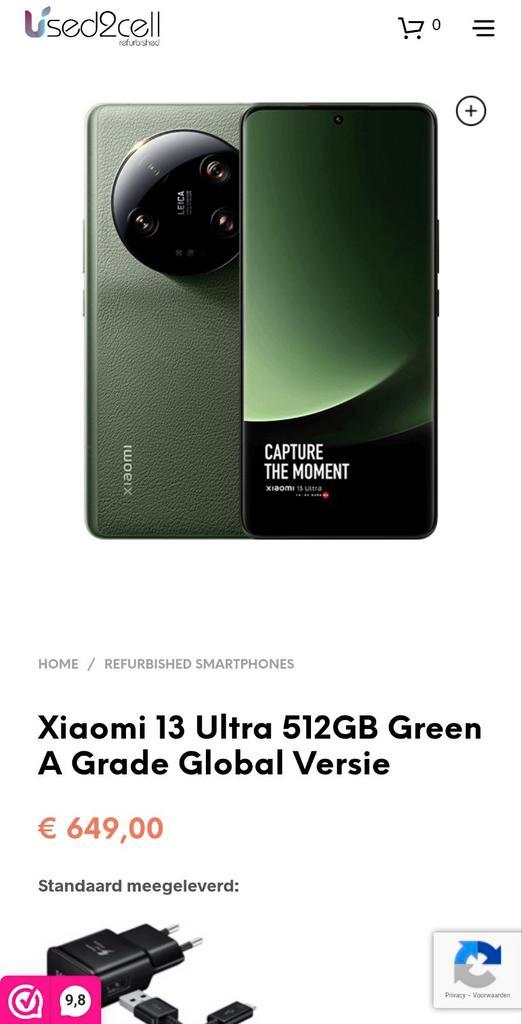 Xiaomi 13 Ultra 512GB Groen A Grade, Telecommunicatie, Mobiele telefoons | Overige merken, Zo goed als nieuw, Ophalen of Verzenden