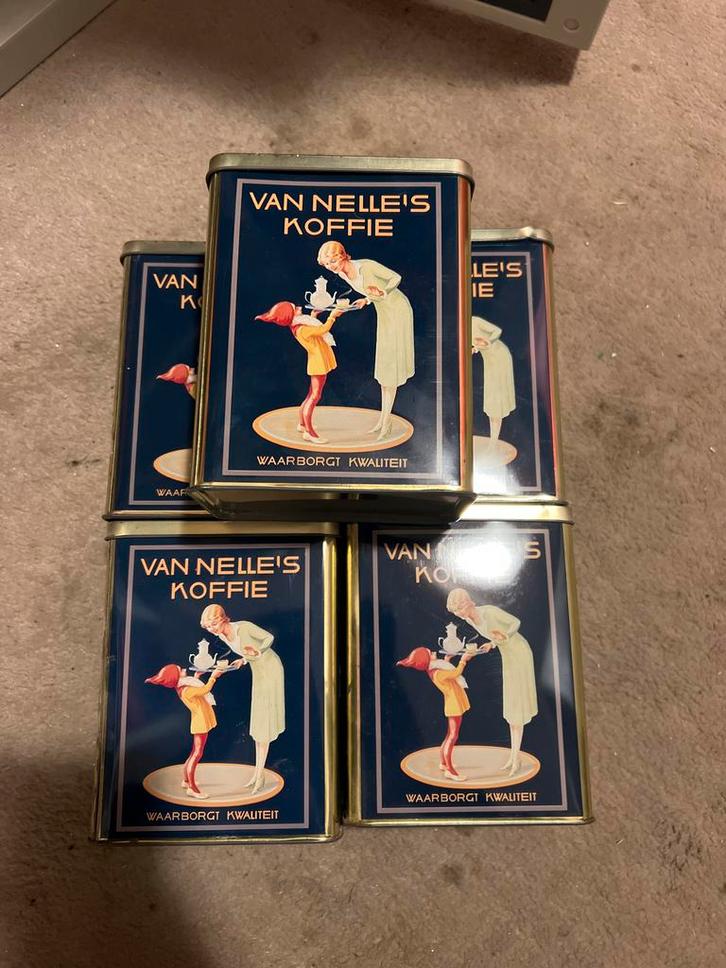 Vintage Van Nelle Koffieblikken 5 stuks, Verzamelen, Blikken, Zo goed als nieuw, Koffie, Van Nelle, Ophalen of Verzenden