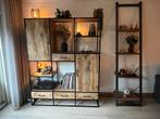 3-delige mangohouten kasten met stalen frame., Huis en Inrichting, Kasten | Wandmeubels, Ophalen, Zo goed als nieuw, Metaal, Minder dan 100 cm