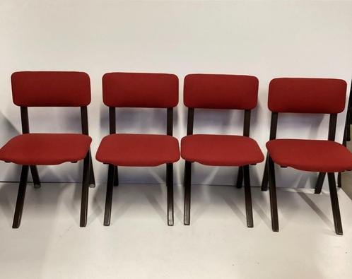 set van 4 vintage stoelen, Huis en Inrichting, Stoelen, Gebruikt, Vier, Hout, Stof, Rood, Ophalen