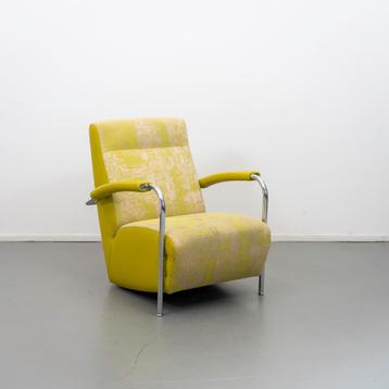 1x Leolux Scylla fauteuil hoge rug in gele stof beschikbaar voor biedingen