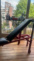 Bank fitness rood staal leer. Flat inclined, Ophalen, Gebruikt, Metaal, Krachtstation