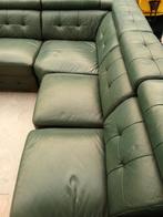Groene Lederen 310x250x160cm U-Bank Hoekbank, Huis en Inrichting, Fauteuils, Gebruikt, 100 tot 125 cm, ., Leer