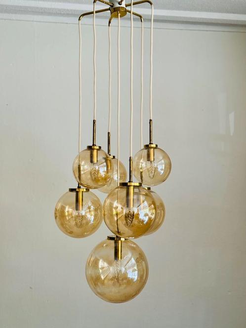 Vintage XL cascadelamp kroonluchter Glashutte Limburg, Huis en Inrichting, Lampen | Hanglampen, Gebruikt, 75 cm of meer, Glas