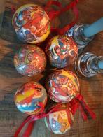 Vintage papier-maché kerstballen, 5 stuks, Diversen, Ophalen of Verzenden, Gebruikt